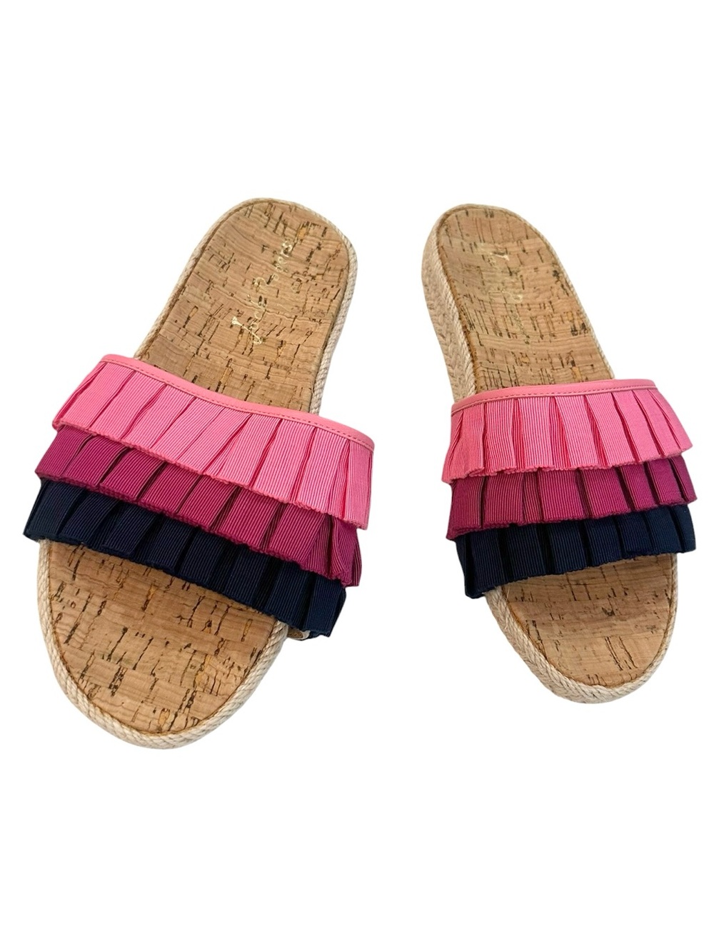 Jack Rogers Flynn Ruffle Espadrille Slide Sandals Pink Navy Size 8.5